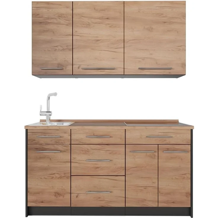 Singleküche Fame-Line Goldkraft Eiche/Anthrazit 150 cm, AP Eiche Vicco – Bild 1