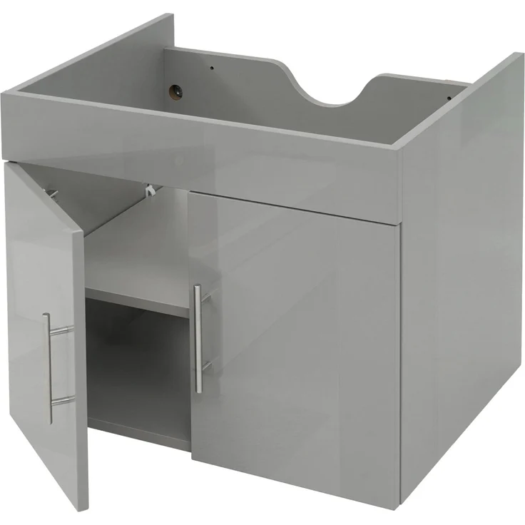 MCW Waschbeckenunterschrank D16, 60 cm, grau, hochglanz, wandmontierbar, 2 Türen, flexibler Einlegeboden