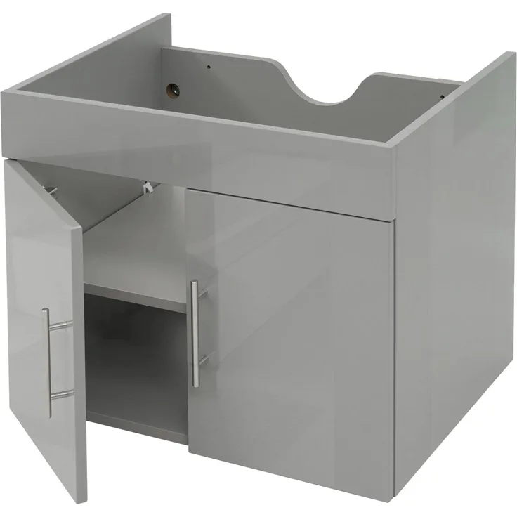 MCW Waschbeckenunterschrank D16, 60 cm, grau, hochglanz, wandmontierbar, 2 Türen, flexibler Einlegeboden