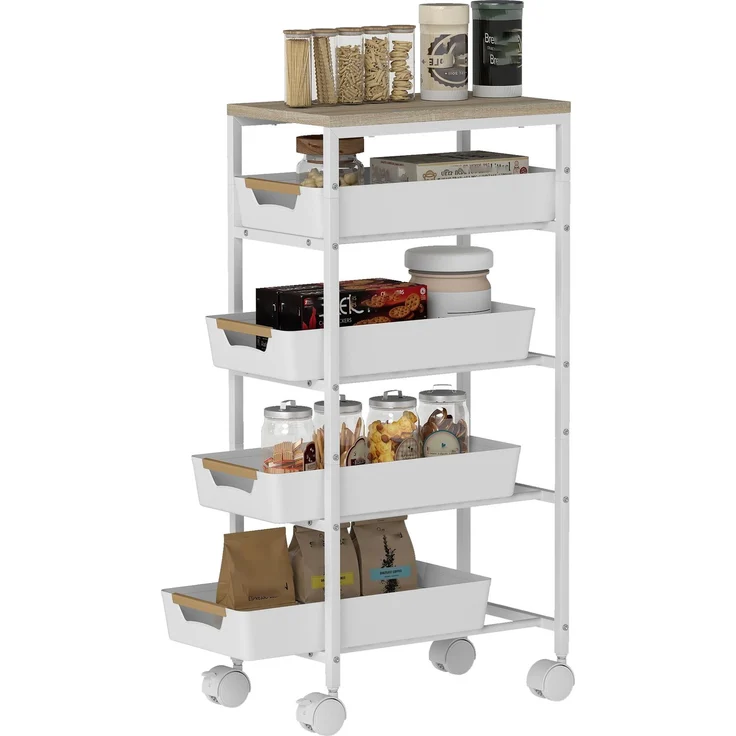 HOMCOM Küchenwagen, Metall, Kunststoff, Weiß, 39,5L x 24B x 82H cm – Bild 1