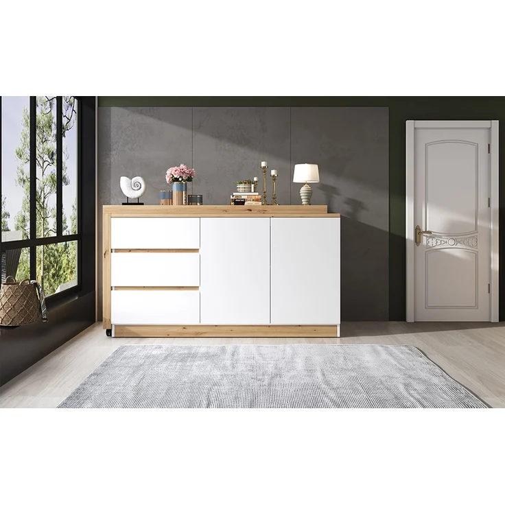 ZUBALIYA Schreibtisch mit feststellbaren Rollen – multifunktionales Design, 4 cm dickere, drehbare Tischplatte, fest arretierbar, weiß/Eiche, Faltbarer Schreibtisch, Eckschreibtisch, Sideboard,Dicke Materialie – Bild 24