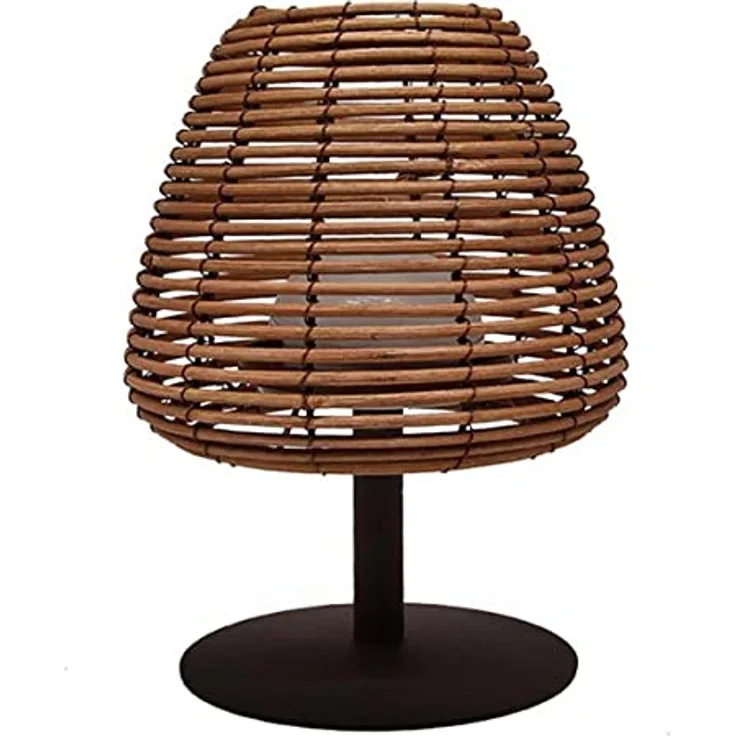 LUMISKY Bohème, kabellose LED-Nachttischlampe aus Rattan und Stahl, dimmbar, weiß, spritzwassergeschützt, 25 cm Höhe