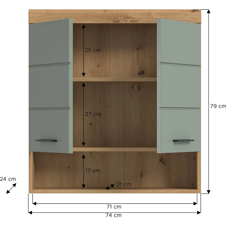 Xonox Scout Hängeschrank (B/H/T: 74x79x24 cm) in Salbei und Artisan Eiche Nachbildung – Bild 4