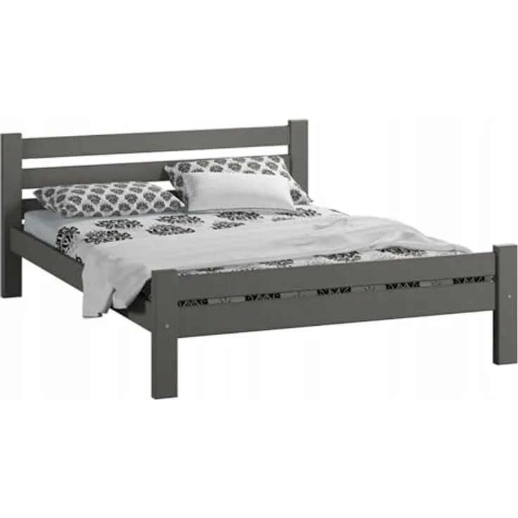 Home Collective Bettgestell Massivholzbett, Einzelbett mit Lattenrost & sicherem Lack, 210 x 132 x 72 cm, Grau