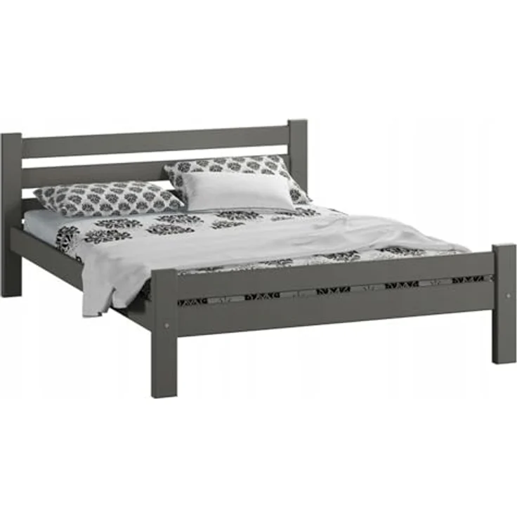 Home Collective Bettgestell Massivholzbett, Einzelbett mit Lattenrost & sicherem Lack, 210 x 132 x 72 cm, Grau – Bild 1