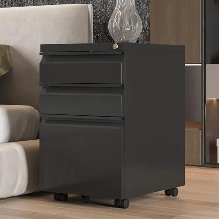 FLEXISPOT Aktenschrank Aufbewahrungsschrank (Rollcontainer, Büroschrank, rollcontainer Schreibtisch mit 3 Schublade für Büro) Wohnzimmer & Schlafzimmer,mit Schlüsselschloss und Anti-Kipp-Rad – Bild 2