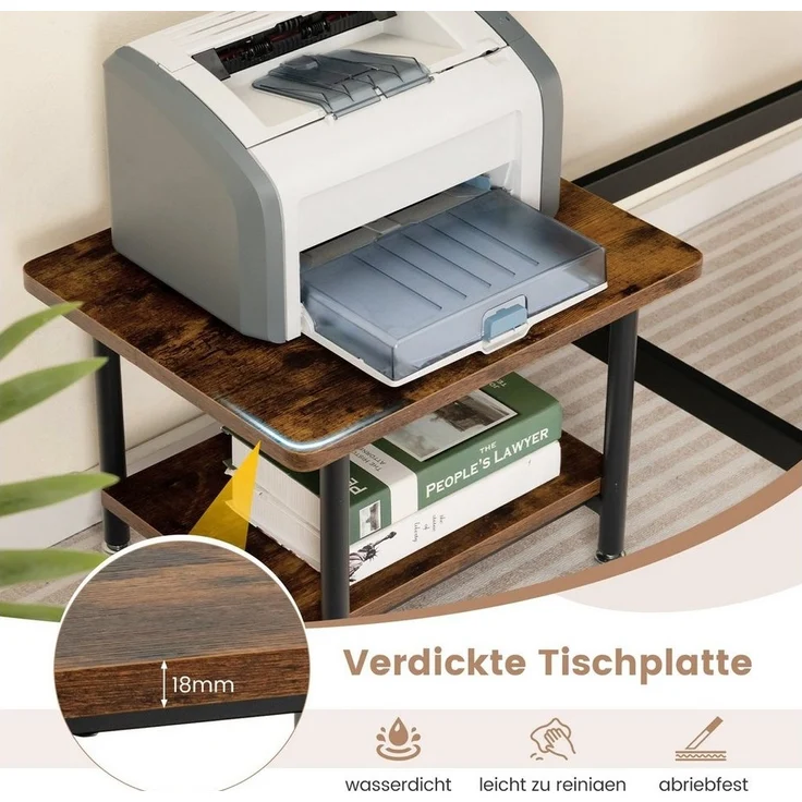 COSTWAY Druckertisch, mit 2 Ebenen & 4 Rollen, bis 35 kg, 49x40x38cm – Bild 3