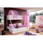 Etagenbett MIKE in Buche massiv weiß lackiert, inkl. Bettschublade und Textilset