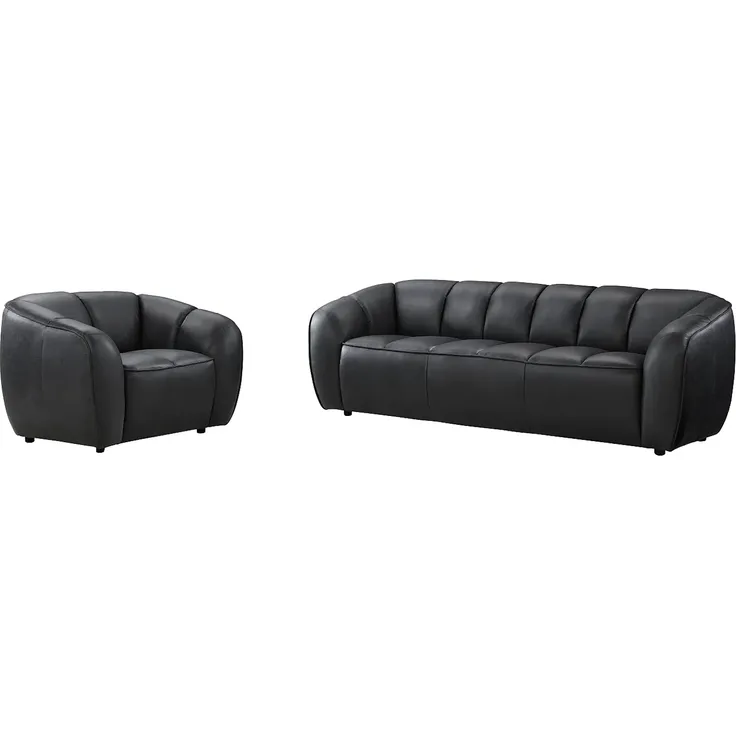 Vente-unique - PRADONI Sofa and armchair set Leder Schwarz - B 90 cm x H 77,5 cm x L 111,5 cm234 cm – Bild 2