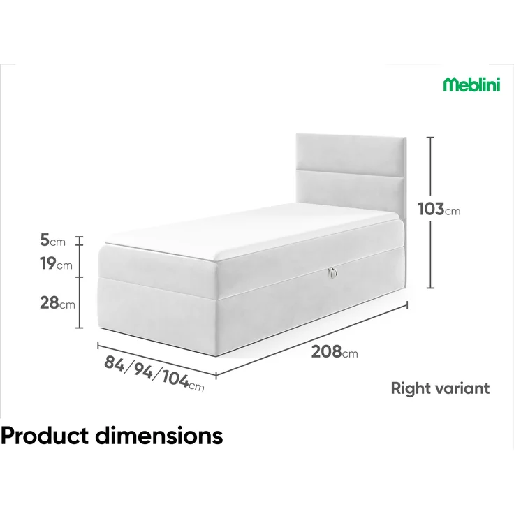 MEBLINI Kinderbett mit Bettkasten MINO 1 100x200 Rechts – H3/Hellgrau Samt Gepolstert Einzelbett mit Matratze - Polsterbett mit Stauraum - Bett mit Kopfteil – Stauraumbett – Bild 6