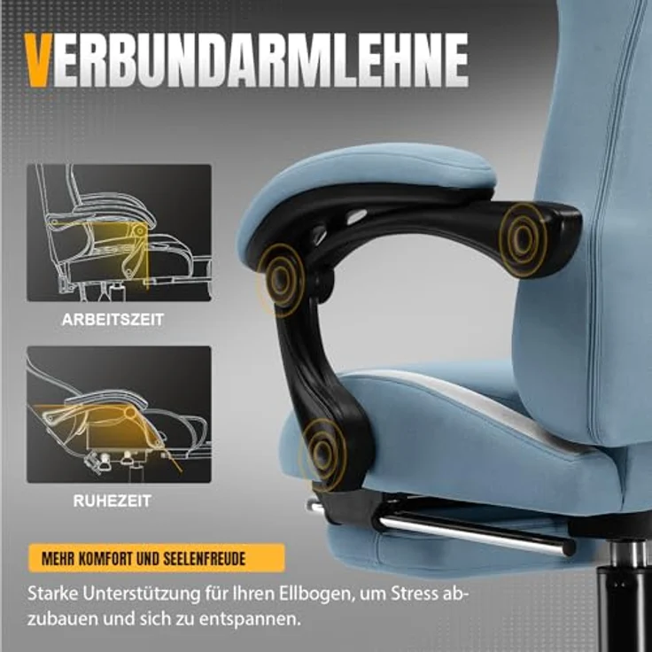 GTPLAYER Gaming-Stuhl Ergonomischer Gaming Sessel Schreibtischstuhl Gamer Stuhl aus Stoff, Federsitzkissen mit Fußstütze – Bild 9