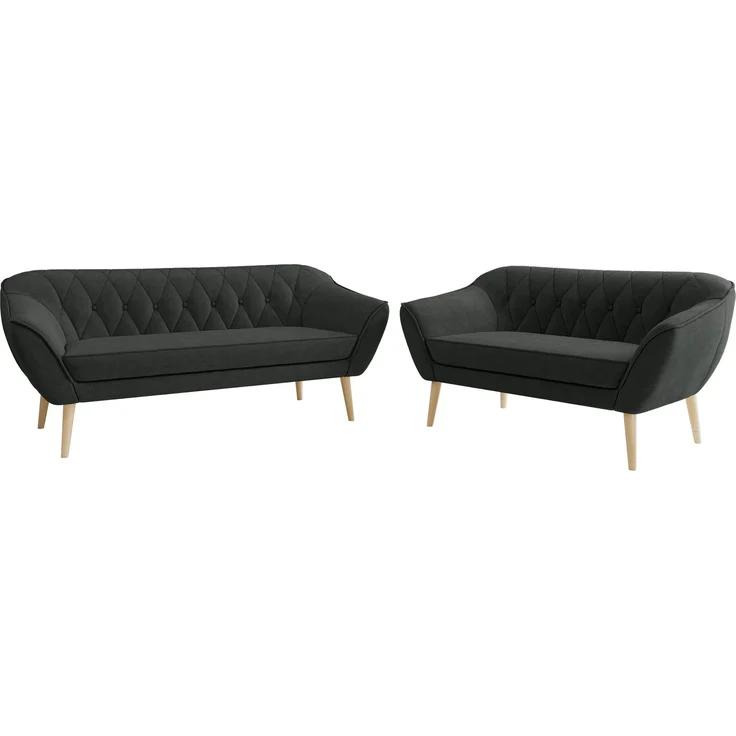 Skandinavisches Sofa Set PIRS 3-2, Komplettset, Wellenfederung, Buche Füße, Sitzgruppe, Polstermöbel Set - Dunkelgrau Stukture – Bild 7