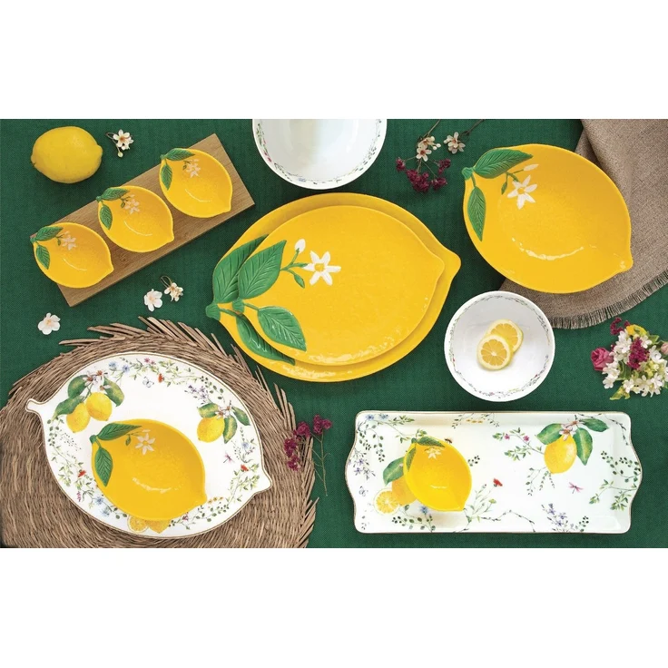 EasyLife Servierschale Fleurs et Citrons, Porzellan, Spülmaschinengeeignet, Mehrfarbig, Motiv: Zitronen – Bild 3