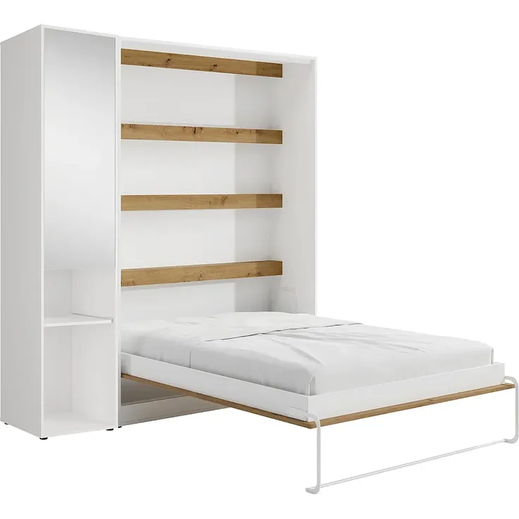 Vente-unique - RAPILI - Schrankbett - Metall - Naturfarben hell, Weiß - 229 x 239.2 x 225.2 cm