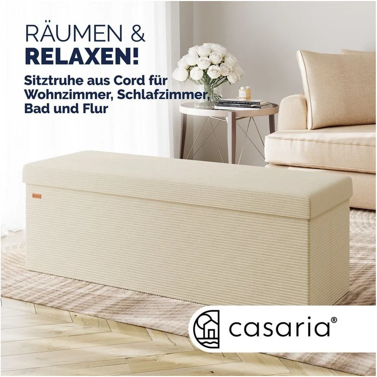 Casaria Sitzbank, Cord Beige Faltbar inkl. Boxen 114x38cm 300kg Belastbarkeit Wohnzimmer – Bild 1