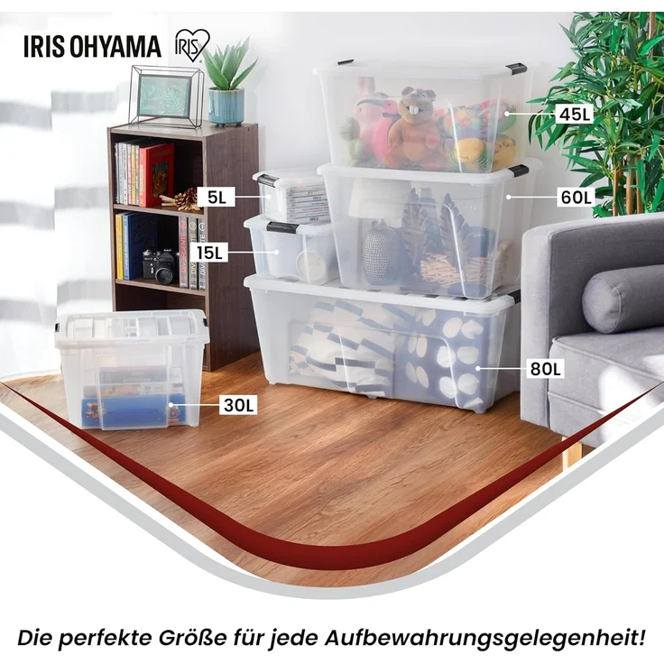 Iris Ohyama Aufbewahrungsboxen mit Deckel, 30L, 3er-Set, Transparent, Sicherer Verschluss, Stapelbar, Griffe, Schlafzimmer, Schrank, Büro, Organisation, BPA-freies Plastik, Ordnungsboxen, HB-30 – Bild 6