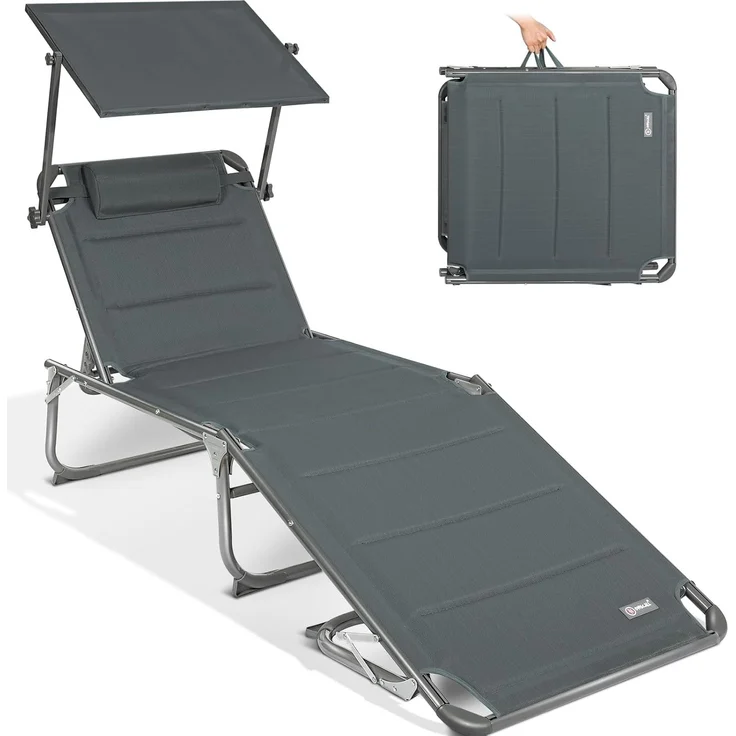 HOMECALL XXL-Sonnenliege aus Aluminium mit Dach und Quick-Dry-Schaum, max. Belastung bis 150 kg, Textilene anthrazit, 200x70 cm – Bild 1