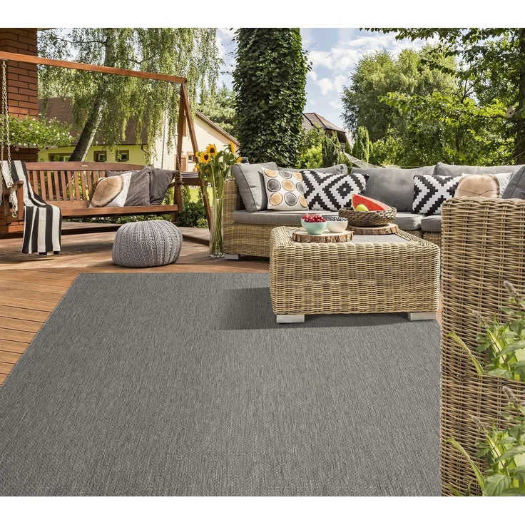 Mia's Teppiche "Lara - moderner Outdoor Teppich, wetterfest & UV-beständig, für Balkon, Terrasse und Wintergarten, flachgewebt, Anthrazit, 80x200 cm