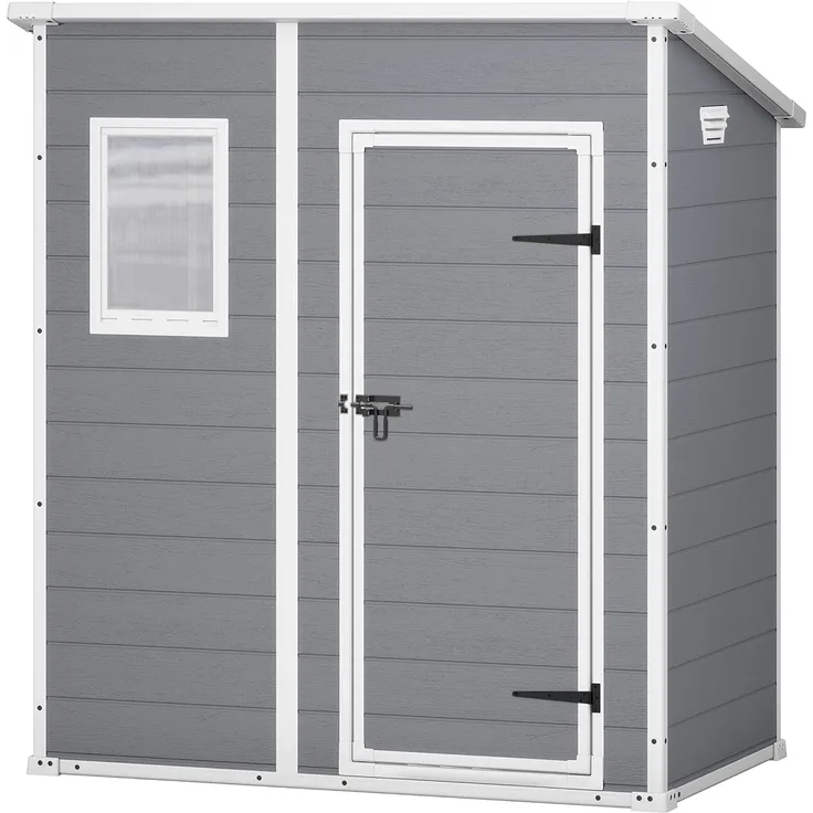 Keter Manor Pent 6x4 Gartenhaus wetterfest, Kunststoff, Outdoor, Außenmaße: BxTxH:183. 5 x 111 x 200. 5 cm, Innenmaße: 168. 5 x 97 x 154 cm, grau