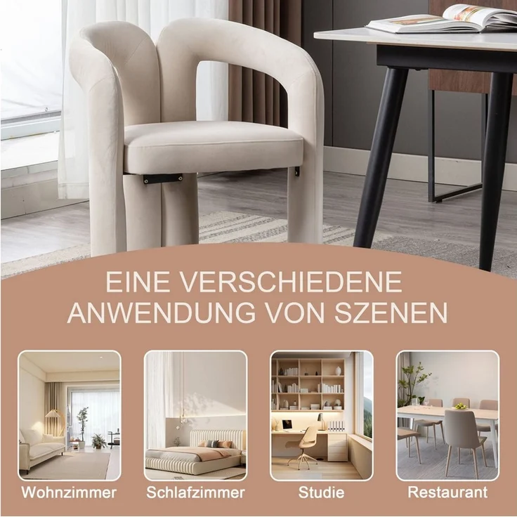 Odikalo Esszimmerstuhl 2-Stück Freizeitstühle Samt gepolsterte Stühle Eimer Seitenstühle, 64*50,5*71cm – Bild 4