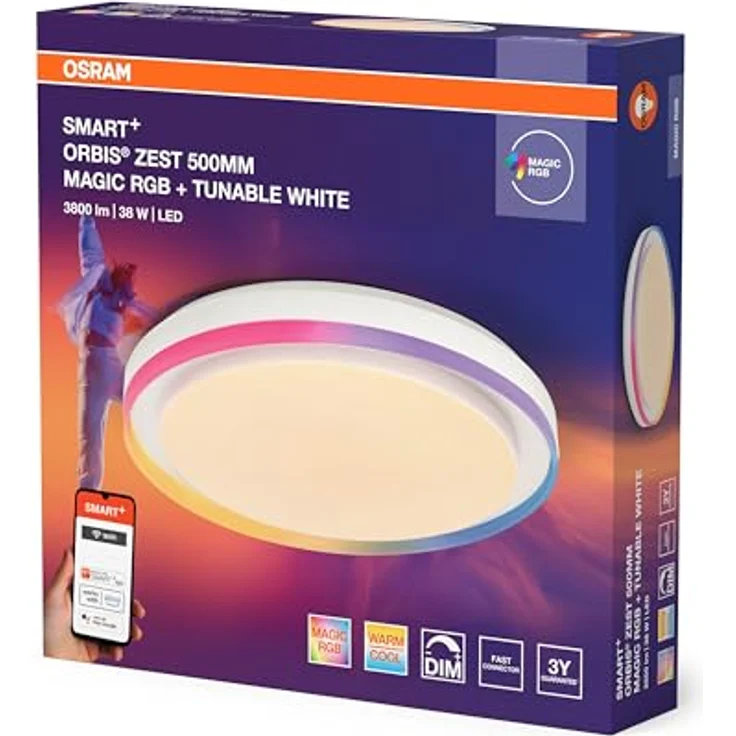 Osram SMART + WIFI LED Deckenleuchte, weiß, 32W, 3400lm, Weißlichtfunktion, dimmbar, dynamischer Magic-RGB Lichteffekt, lange Lebensdauer, einfache Montage, App-steuerbar, 2700-6500K – Bild 2