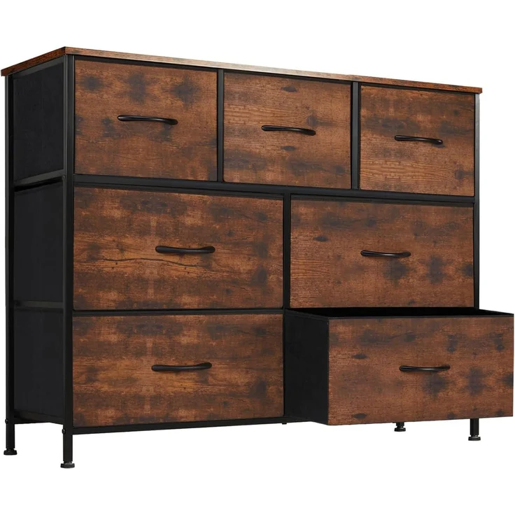 DUMOS Kommode für Schlafzimmer mit 7 Stoffschubladen, hohe Kommode Organizer für Kleidung, Schrank Kinderzimmer, Aufbewahrungsturm mit Schrank, Metallrahmen, Holzplatte, leichte Kinderzimmermöbel – Bild 1