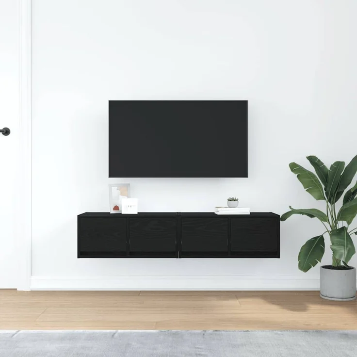 2 pcs TV-Schrank, Lowboard TV Schwarz Eichen-Optik 60x31x25,5 cm – Bild 3