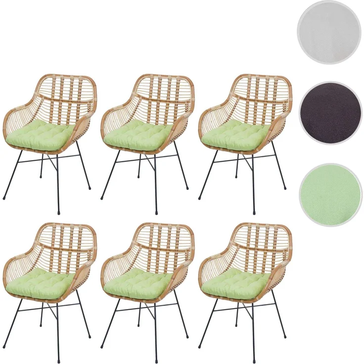 6er-Set Esszimmerstuhl HWC-P17, Küchenstuhl Korbstuhl Rattansessel Rattanstuhl Stuhl, Kubu Rattan Metall ~ Polster grün – Bild 10