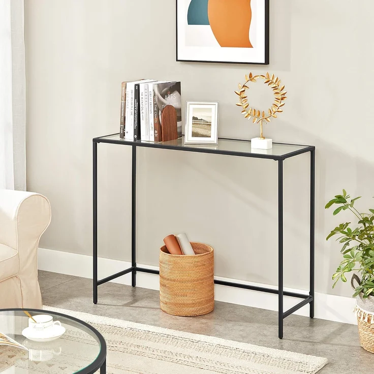 Vasagle Konsolentisch aus Hartglas, verstellbare Füße, Schwarz, 100 x 35 x 80 cm – Bild 2