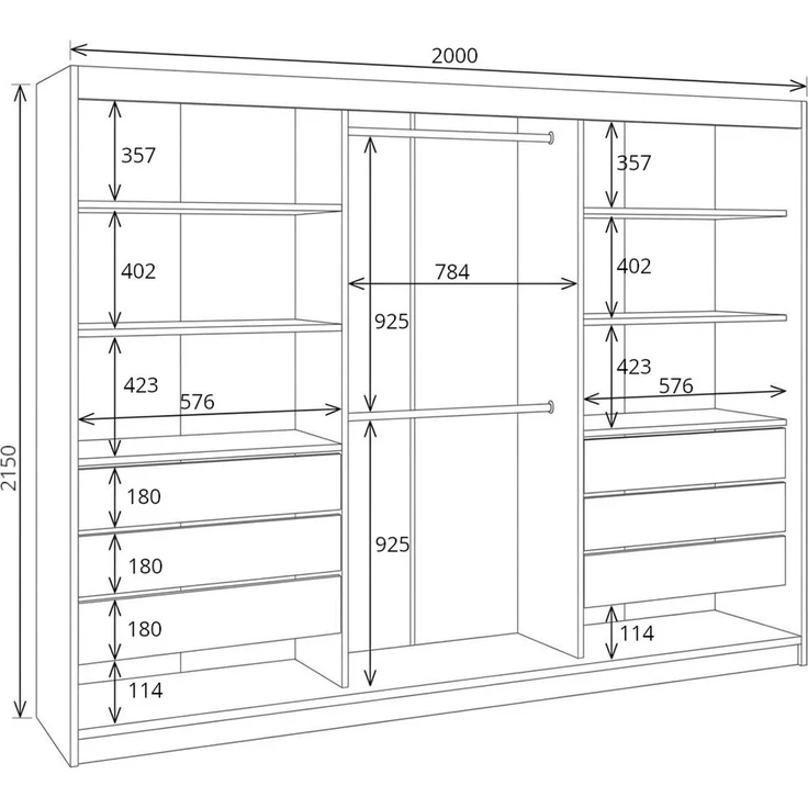 BELANO Schwebetürenschrank 200 cm mit Spiegel – Kleiderschrank mit Schiebetüren, Innenausstattung: Premium Plus – Bild 4