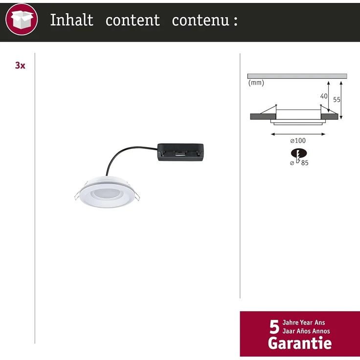 Paulmann 92248 LED Einbauleuchte Sormus 10cm 3er-Set IP65 rund weiß – Bild 5