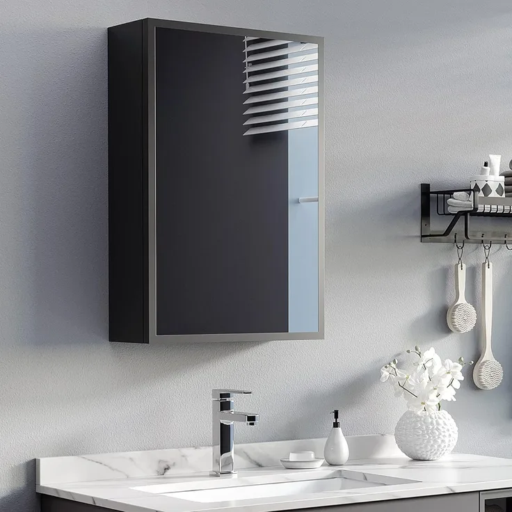Kleankin Spiegelschrank Badspiegelschrank mit 3 Schichten (Hängeschrank, 1-St, Wandschrank für Badezimmer) Edelstahl, Schwarz, 40 x 15 x 60 cm