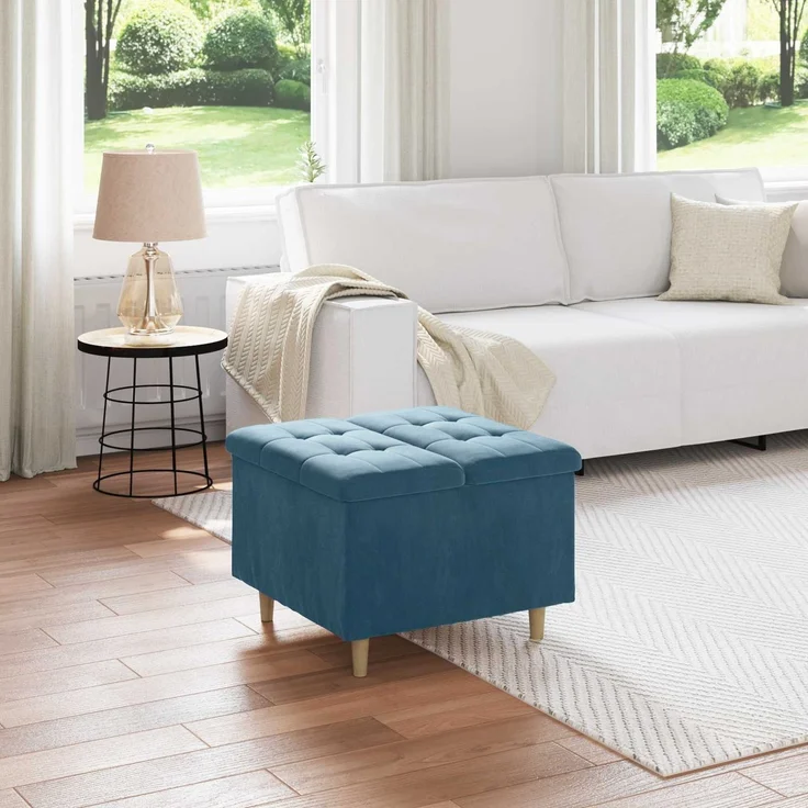 vidaXL Ottoman mit Stauraum Blau 60 x 60 x 45 cm Samt 876824 – Bild 1