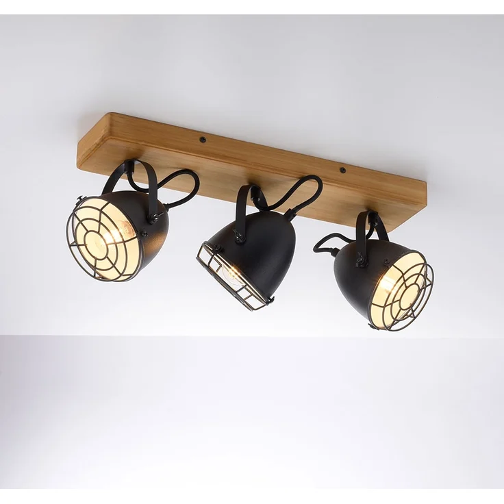 Deckenlampe, Metall Holz, schwarz, Spots verstellbar, L 46cm – Bild 7