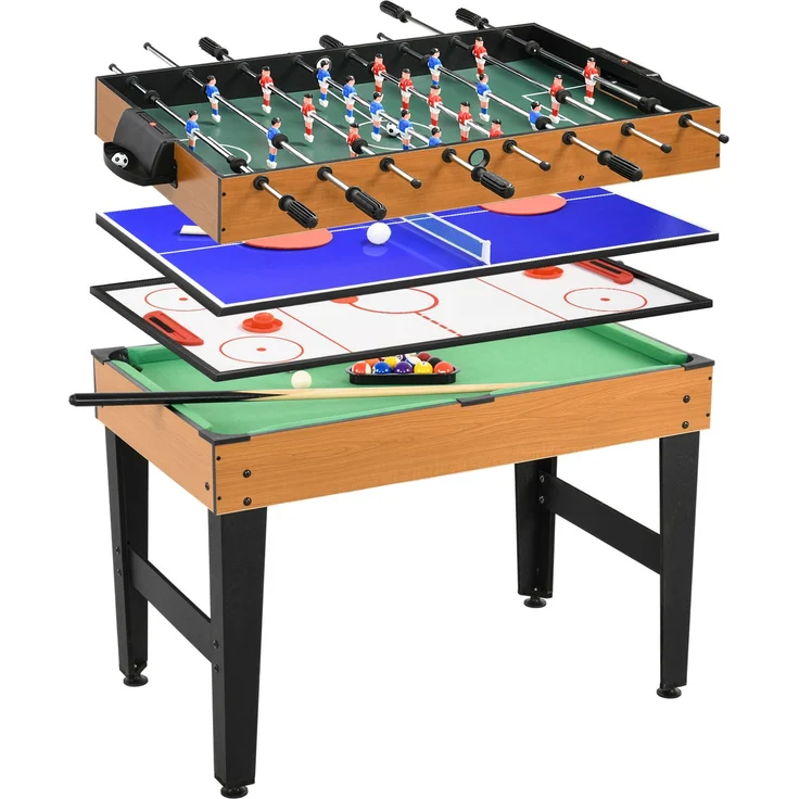 HOMCOM Multigame Spieltisch, MDF, Stahl, Naturholz+Schwarz, 107L x 61B x 84,5H cm – Bild 1