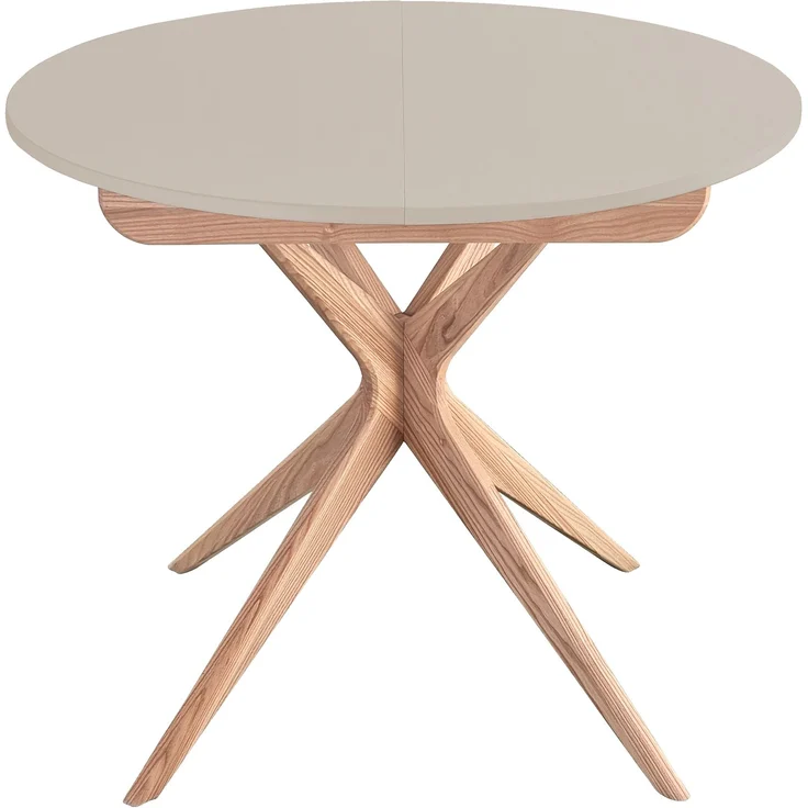 Ragaba Runder ausziehbarer Esstisch Ø 90 cm Beigebraun MDF & Massives Eschenholz – Bild 1