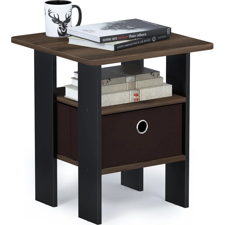 Furinno Andrey Beistelltisch Nachttisch mit Schublade, Holz, Walnuss/Dunkelbraun, 39. 37x39. 37x44. 45 cm – Bild 1