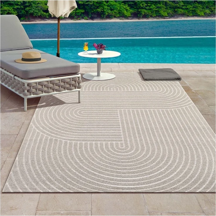 TaraCarpet Teppich TaraCarpet Zen Modern fürs Wohnzimmer Schlafzimmer und Outdoorteppich, rechteckig, Höhe: 5 mm, In&Outdoor Teppich hoch-tief 3D beige Wohnzimmer Schlafzimmer 80x150 – Bild 3