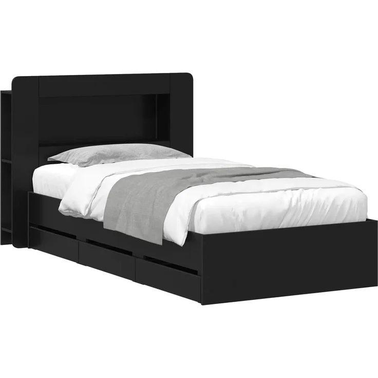 vidaXL Bettgestell mit Stauraum und Kopfteil Schwarz 75 x 190 cm 3433991 – Bild 2