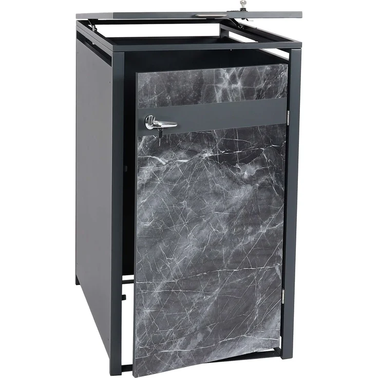 1er Mülltonnenverkleidung HWC-J82, Mülltonnenbox, erweiterbar, Metall 32kg, anthrazit ~ Marmor-Optik dunkel – Bild 9