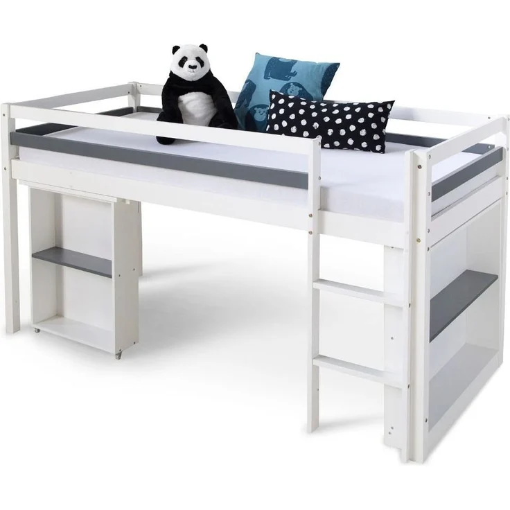 Homestyle4u Funktions-Halbhochbett mit Schreibtisch, Kiefernholz weiß, 90x200 cm – Bild 3