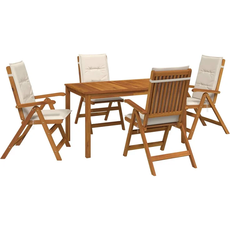 vidaXL 5-Piece Garden Dining Set 4-Sitzer Creme Massivholz Akazie 3434554 – Bild 2