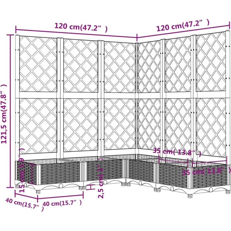 vidaXL Pflanzkübel mit Rankgitter Weiß 120x120x121,5 cm PP 153287 – Bild 8