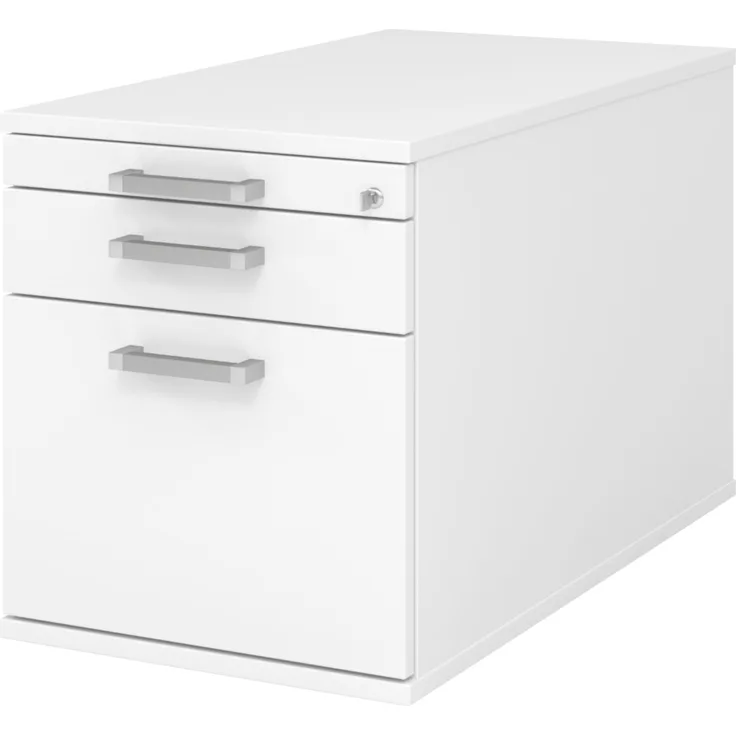 bümö Rollcontainer mit Hängeregister für Hängeordner, Container abschließbar in weiß - Rollwagen mit Hängeregistratur als Schreibtisch Unterschrank od. Bürocontainer m. Chromgriffe, TC20-W-W-CE