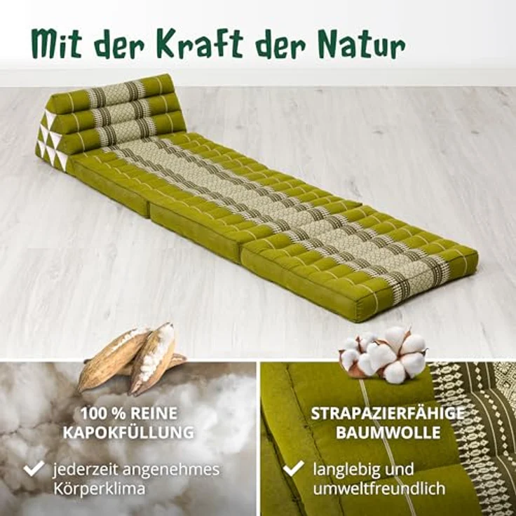 livasia Sitzsack Thaikissen 3 Auflagen (Classic) vegan und handgefertigt, 175x50x8cm, Kapok – Bild 5