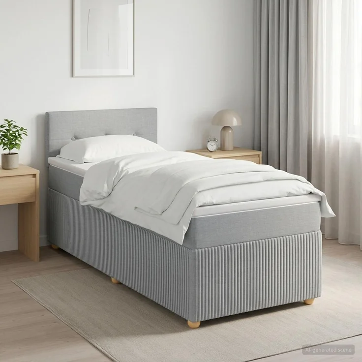 vidaXL Boxspringbett mit Matratze Hellgrau 100 x 200 cm Stoff 3452862 – Bild 4