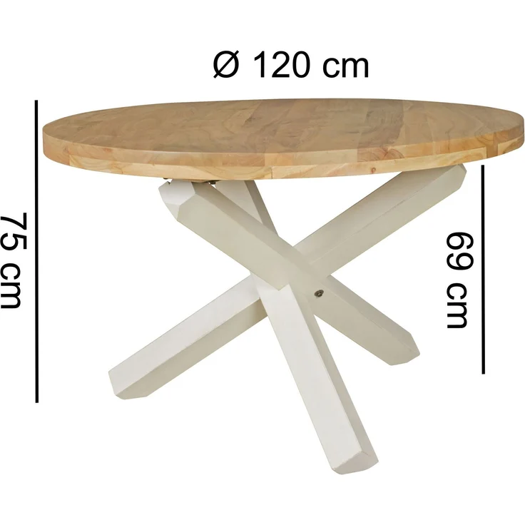 Esszimmertisch BOHA rund 120cm Akazie Massivholz Landhausstil braun 4 Personen – Bild 8