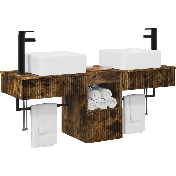 vidaXL Badezimmerschrank-Set 3 stk. Geräucherte Eiche 130 x 41 x 80 cm 3405602 – Bild 3