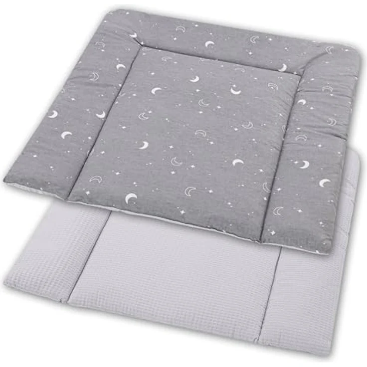 Wickelauflage Wickelunterlage aus Baumwolle 75x72 cm - Weich und waschbar Wickelunterlage für Babys Wickelmatte aus Stoff für Wickeltisch Wickelkommode oder Waschmaschine 75x72 Monde – Bild 3