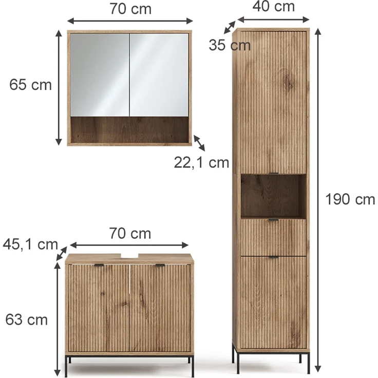Badmöbel-Set Eliza Viking Oak 3-teilig Vicco – Bild 3
